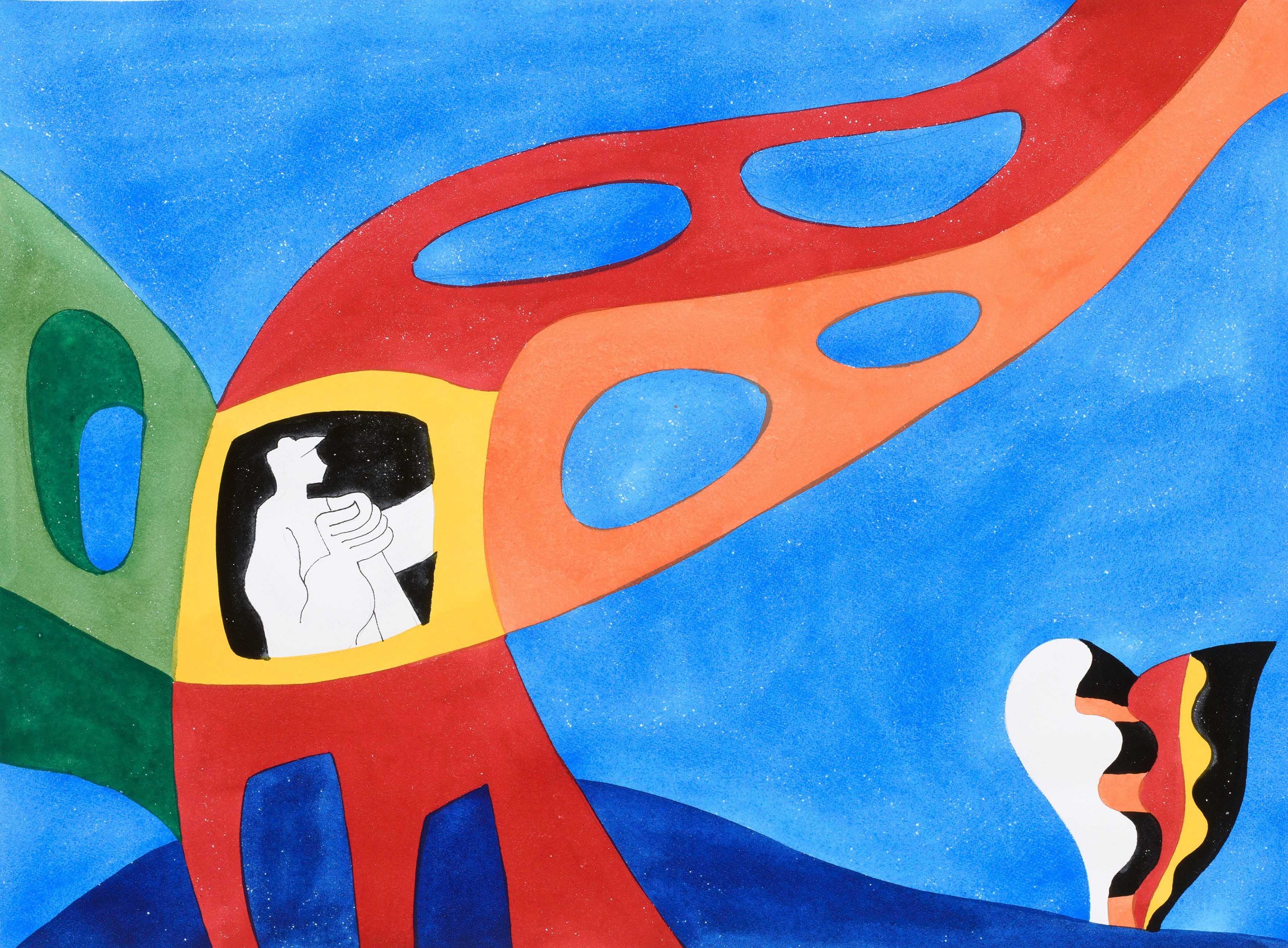 Hassan MASSOUDY, Grutier, vers 1973-1974, gouache sur papier, 50 x 64 cm, Le Havre, musée d’art moderne André Malraux, don de l’artiste, 2025.