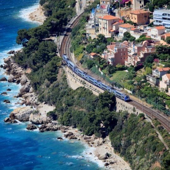 The coastal train route between Nice and Monaco