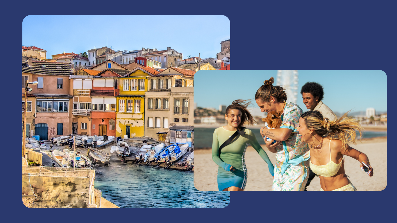 Le port de Malmousque à Marseille et les héros de Young Millionaires. 