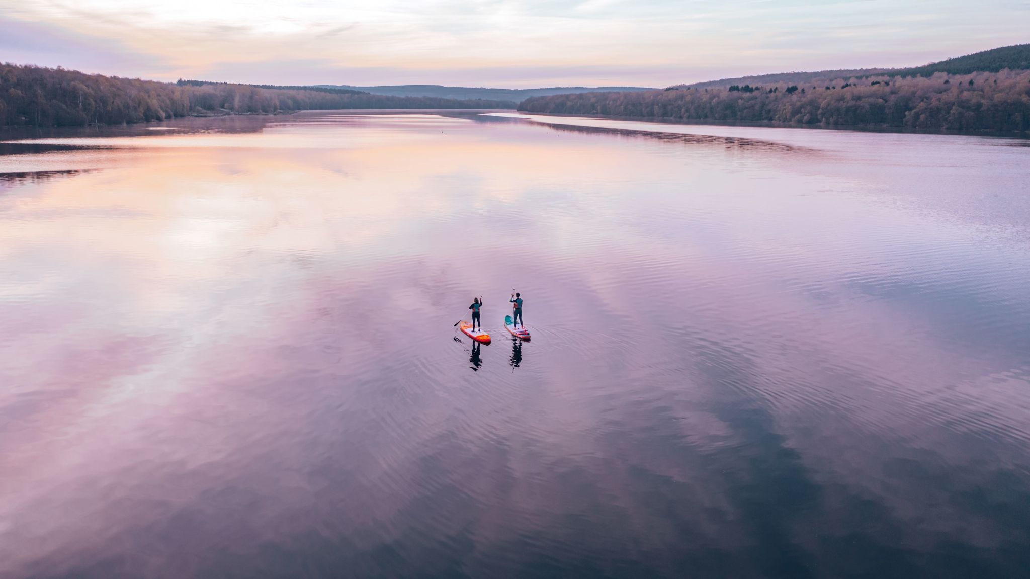 Surfing on the Lac des Vieilles Forges in the French Ardennes.