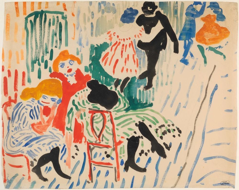 André Derain, Les filles, 1905-1906, Aquarelle, encre de Chine et mine graphite sur  papier  42,5 x 53,5 cm  Centre Pompidou, Paris.