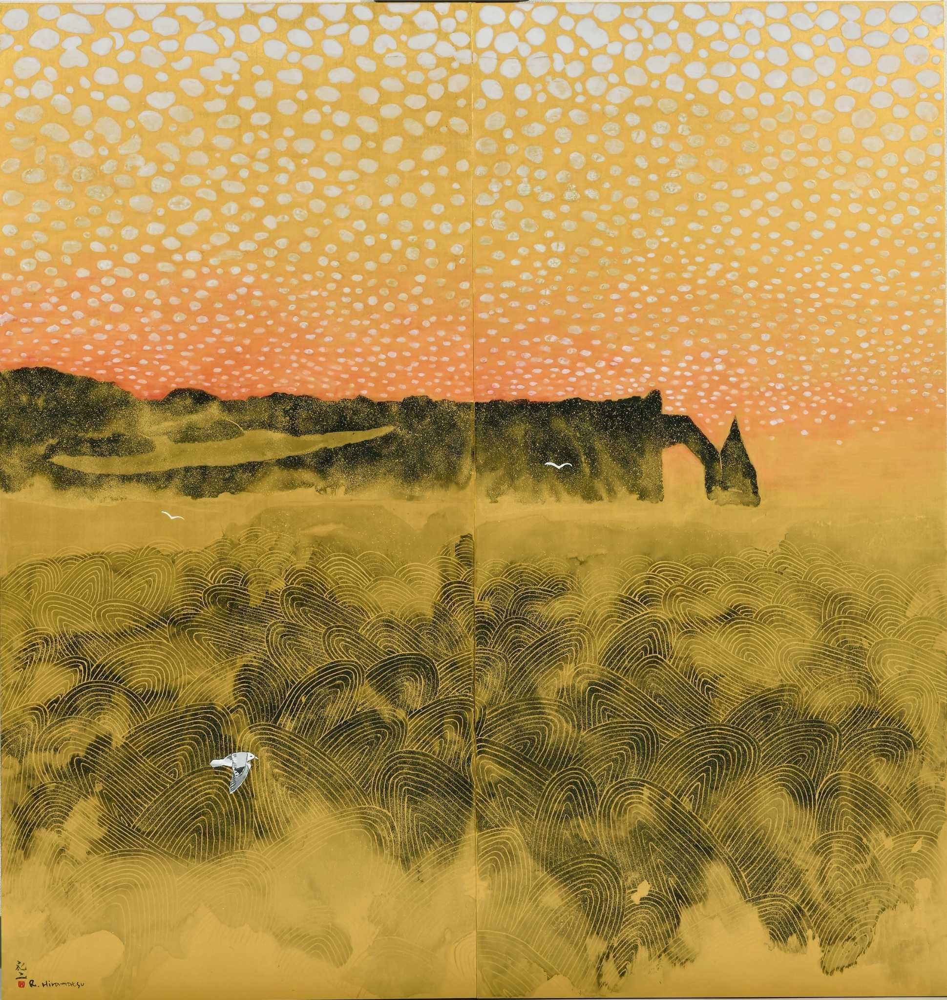 Reiji Hiramatsu (né en 1941) Impression. Étretat, 2018 Paravent à deux panneaux, pigments et colle sur soie, 179,9 x 170 cm Giverny, musée des impressionnismes, achat à l’artiste en 2018.