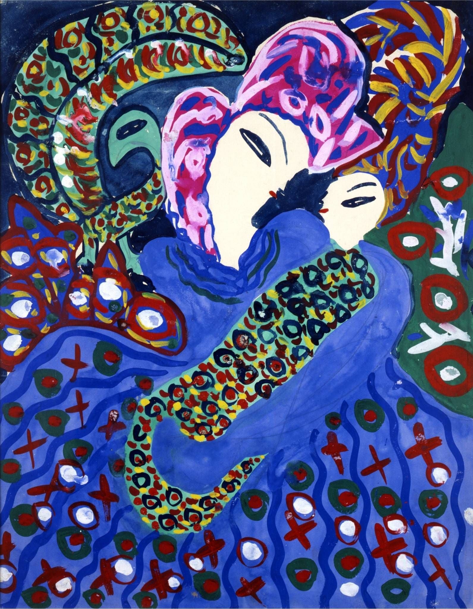 Baya, Femme et enfant en bleu, 1947. Gouache sur carton. 58 x 45,5 cm. Galerie Maeght, Paris.