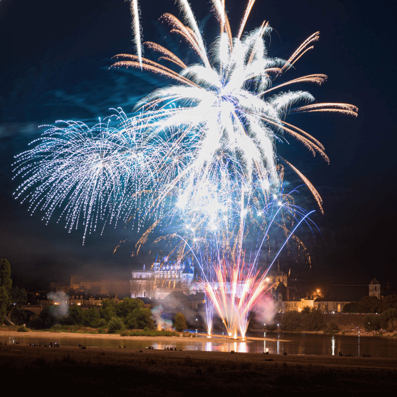 Vuurwerk bij het kasteel van Amboise in de Loirevallei.