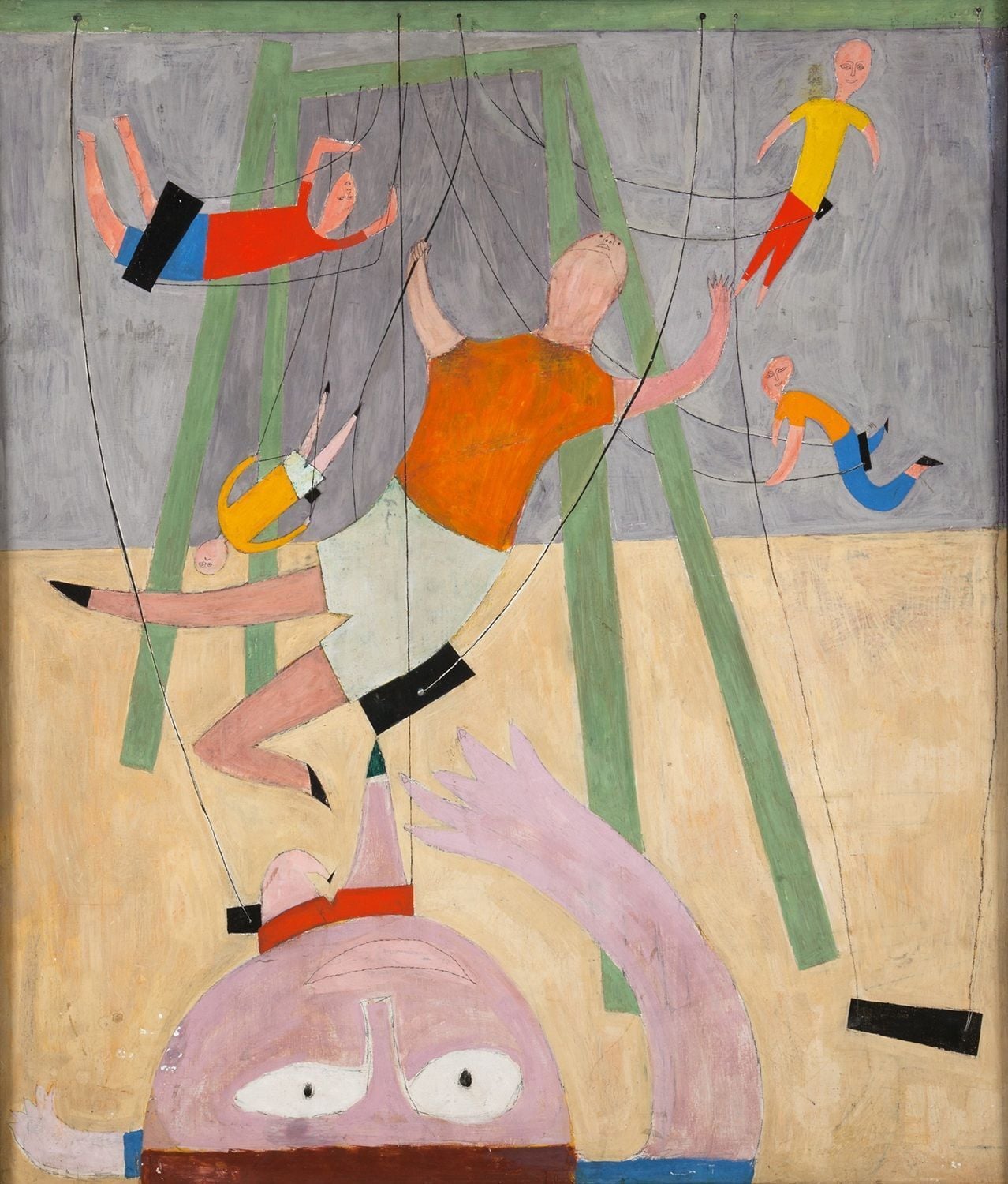 Andy Warhol (Américain, 1928-1987) Kids on Swings, 1946 Tempera, crayon et encre sur Masonite 76.2 x 66 cm Collection Antoine Ohannessian LTL2024.1.1.