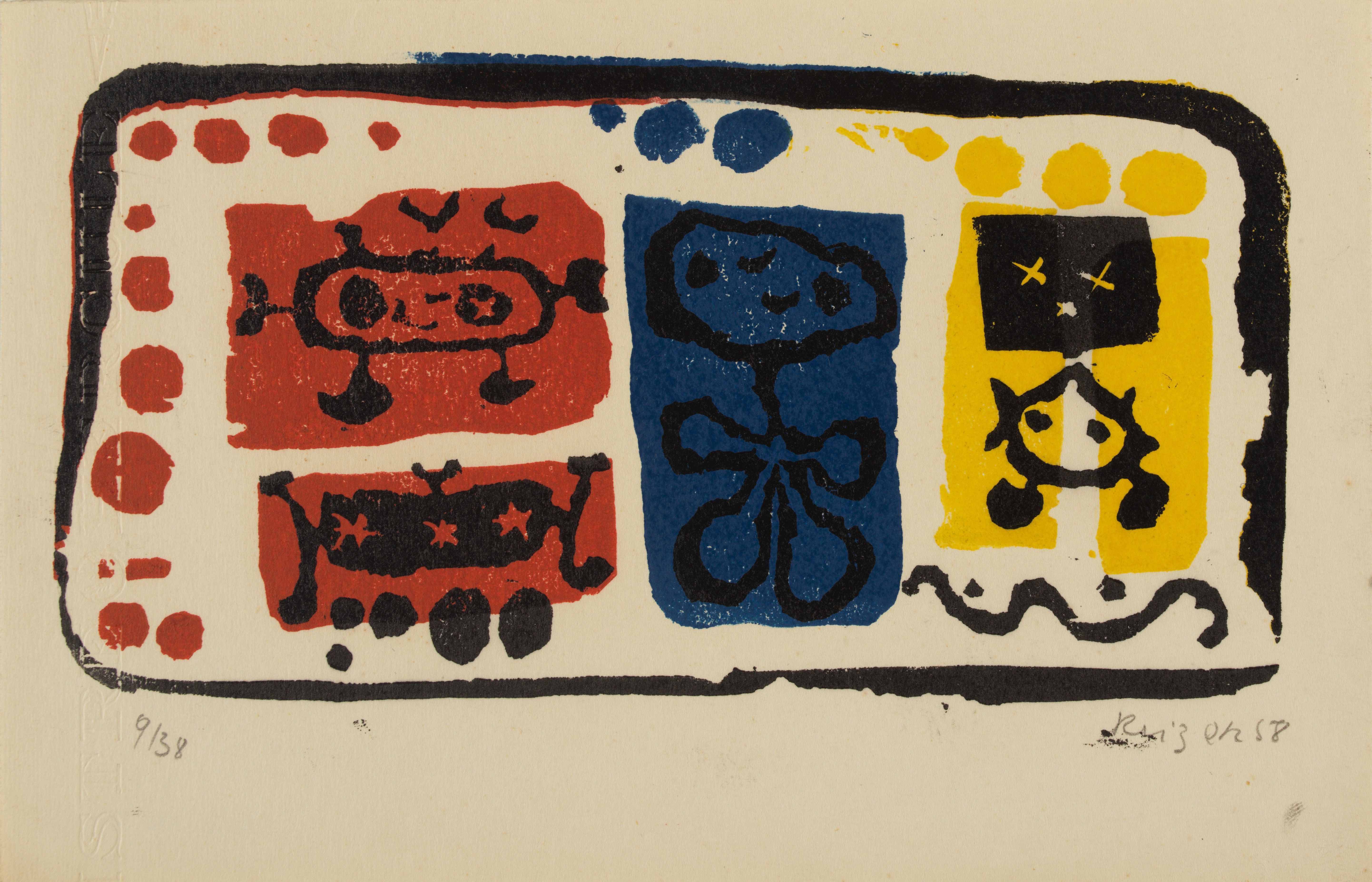 Jan Krizek, Sans titre, 1958, linogravure sur papier, collection MBAB.