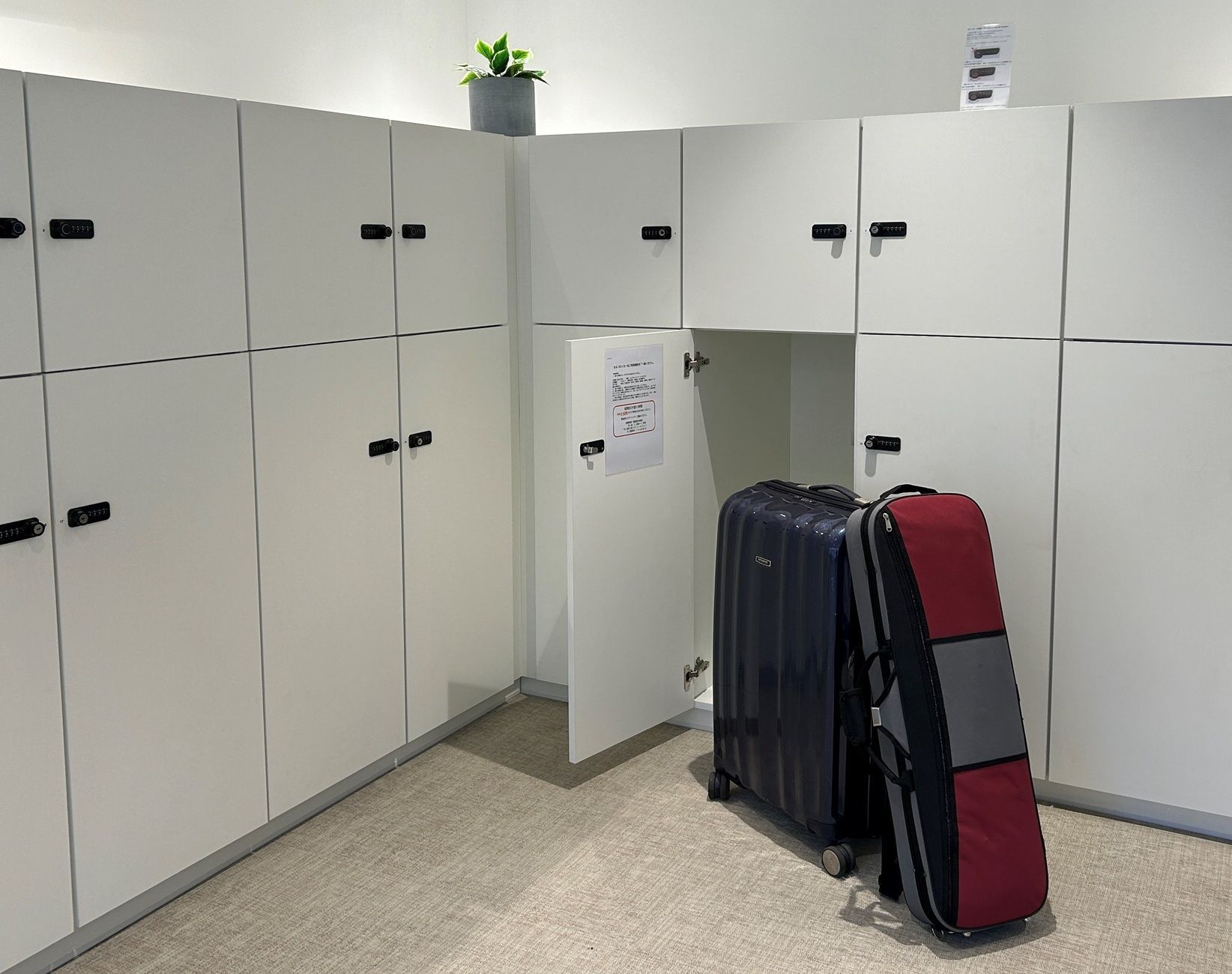 上の段は機内持ち込み用スーツケース、下の段は預け用スーツケースが入ります