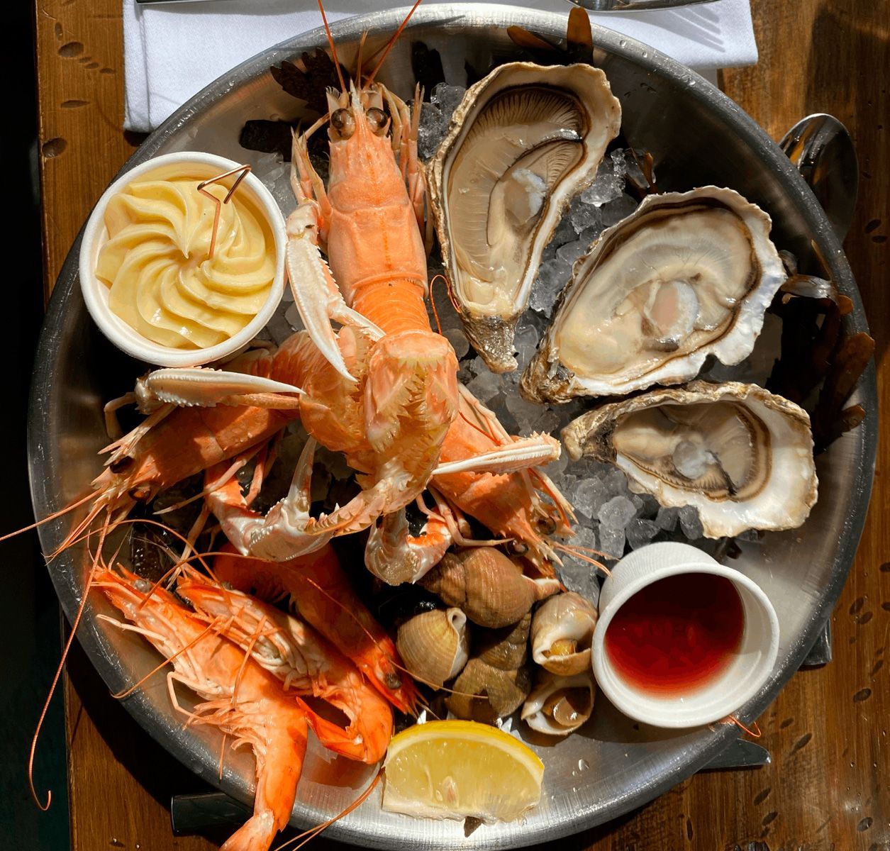 Un plato de marisco en el restaurante Le Chatillon.
